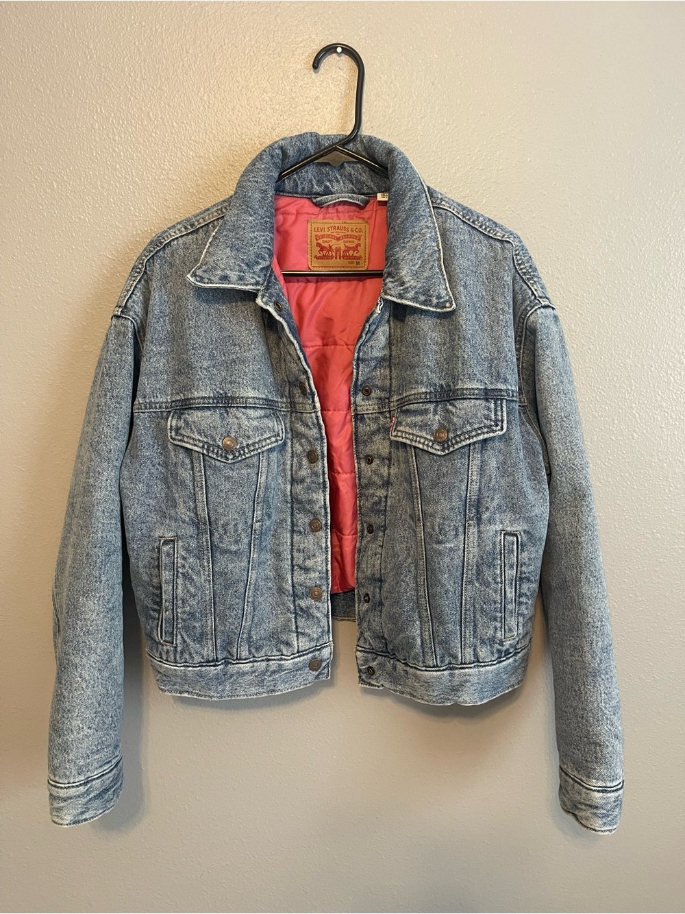 Levi's Light Wash Denim Jacket with Pink Quilted Lining